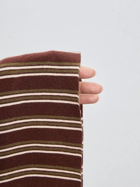 Olive Green Casual Striped Women's Camisole Dress with Beaded Shoulder Straps - Picture 6 of 6